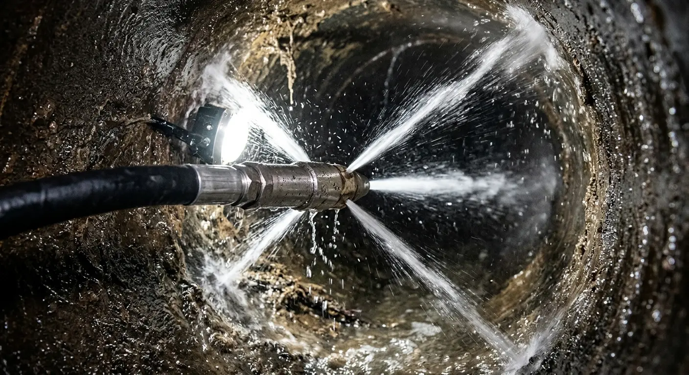High-pressure hydro jetting nozzle cleaning sewer pipe for Storm Drain Cleaning in Sanibel